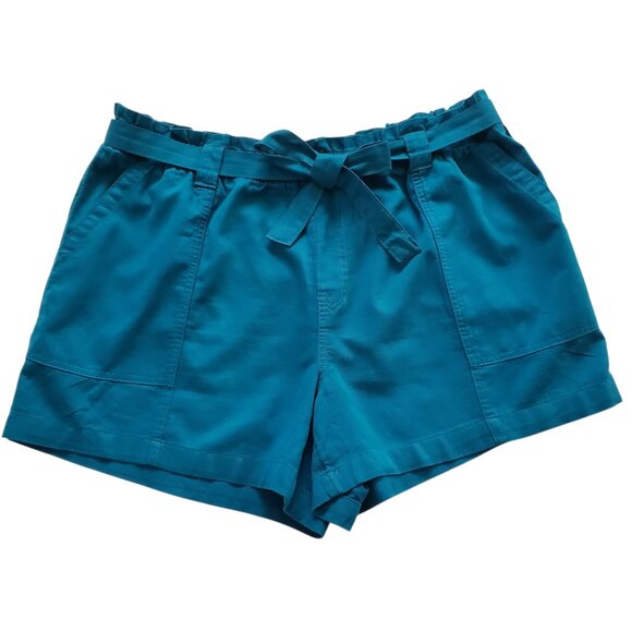 TERRA & SKY BLUE/GREEN PAPERBAG BELTED SHORTS SIZE 1X - Picture 1 of 6